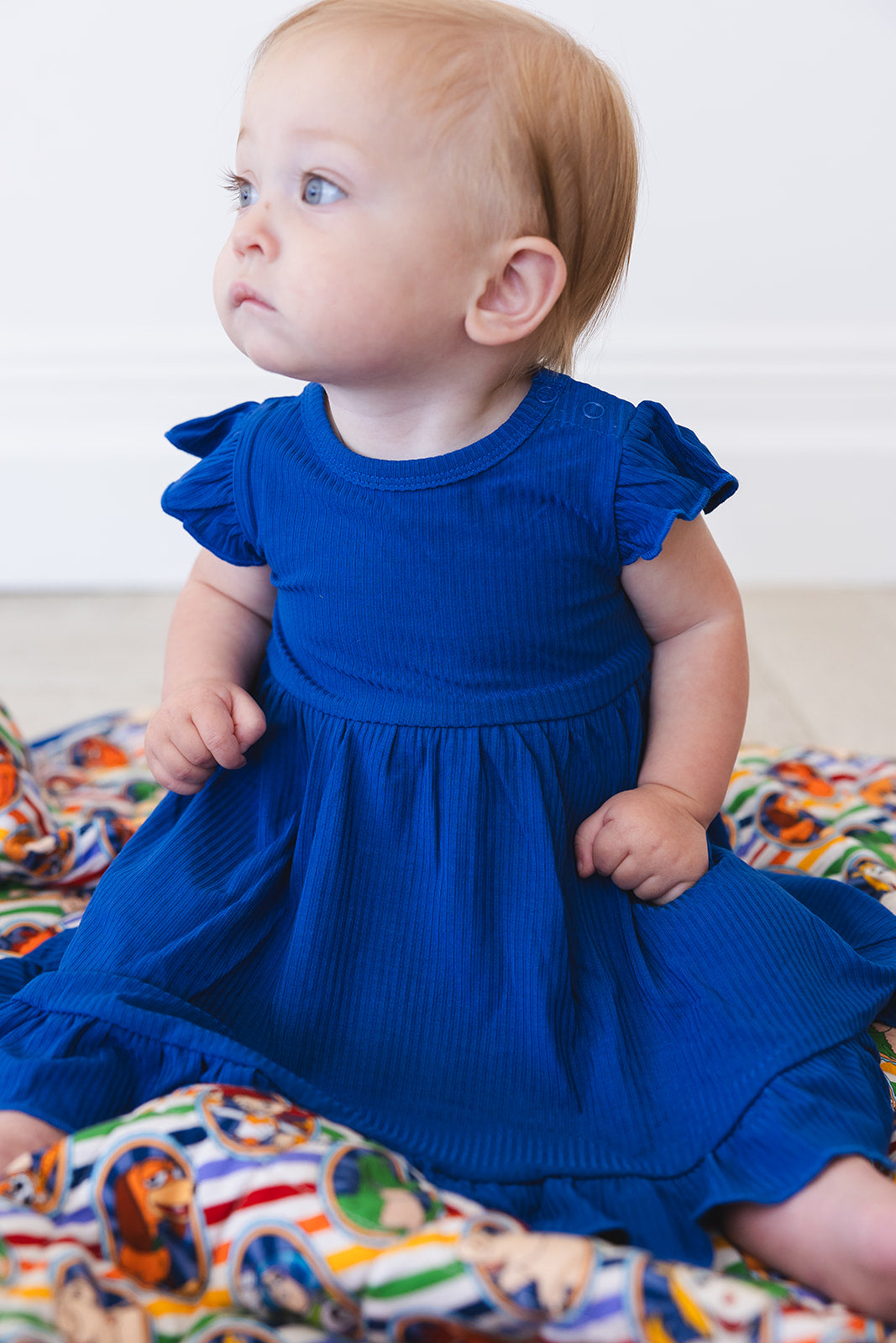 Navy Ribbed Ruffled Twirl Bodysuit Dress