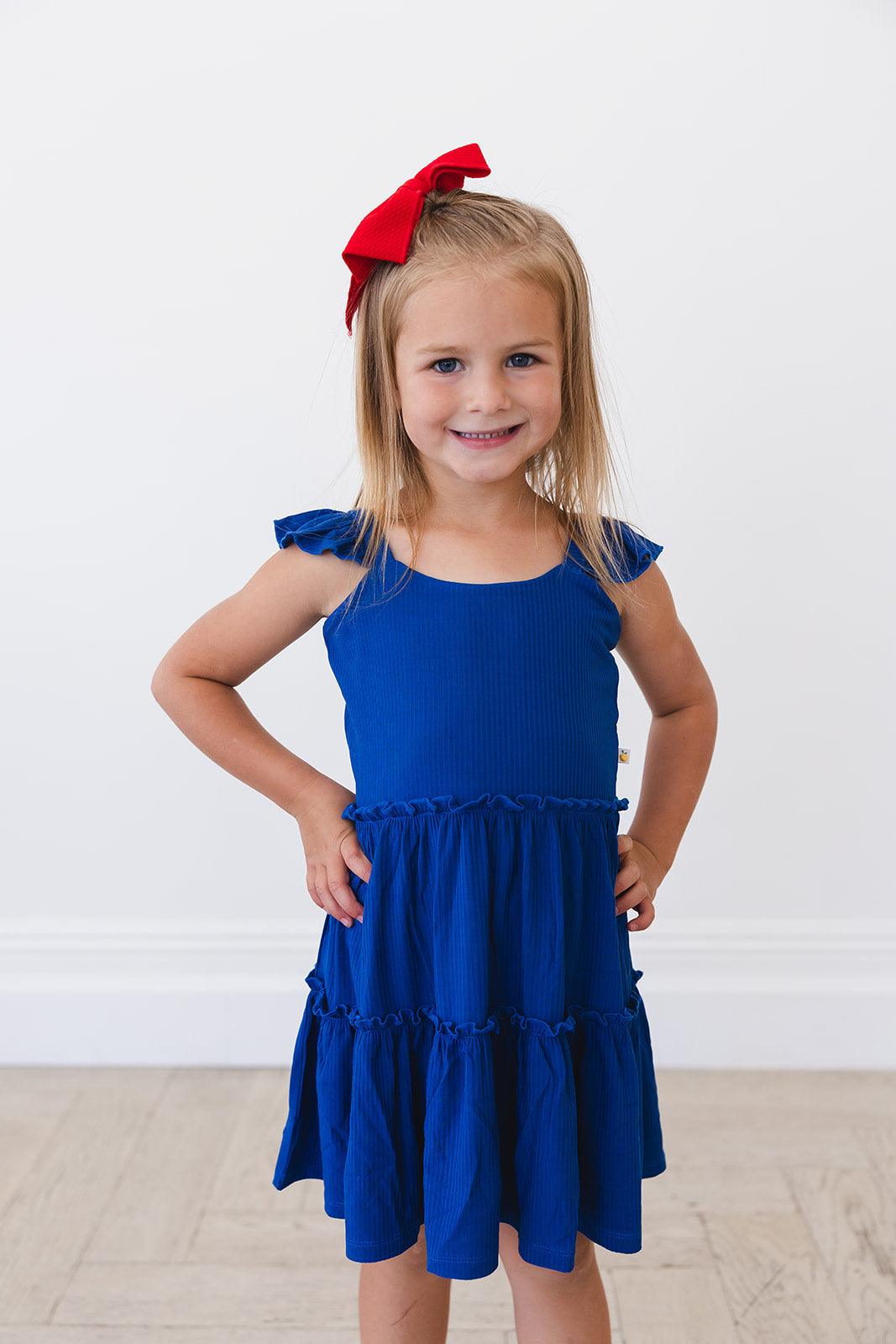 Navy Ribbed Flutter Dress & Shorts
