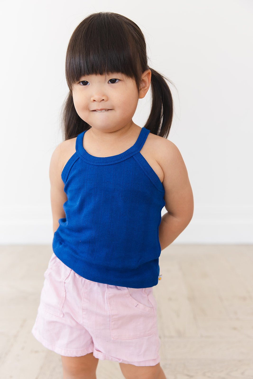 Navy Pointelle Halter Tank Top