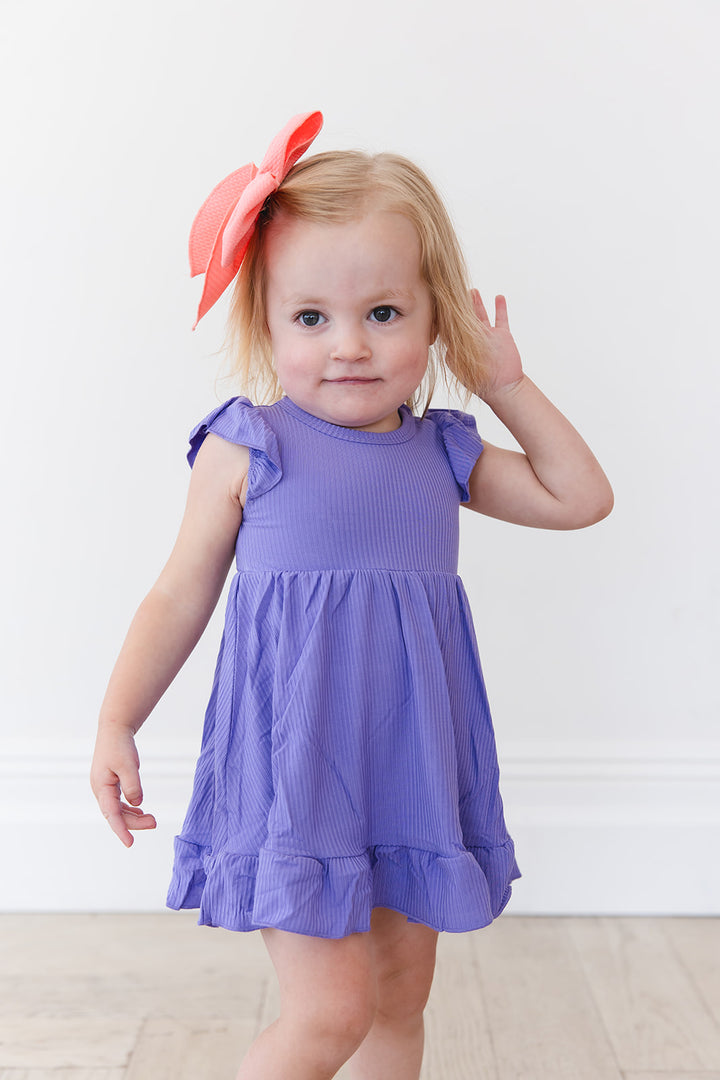 Periwinkle Ribbed Ruffled Twirl Bodysuit Dress