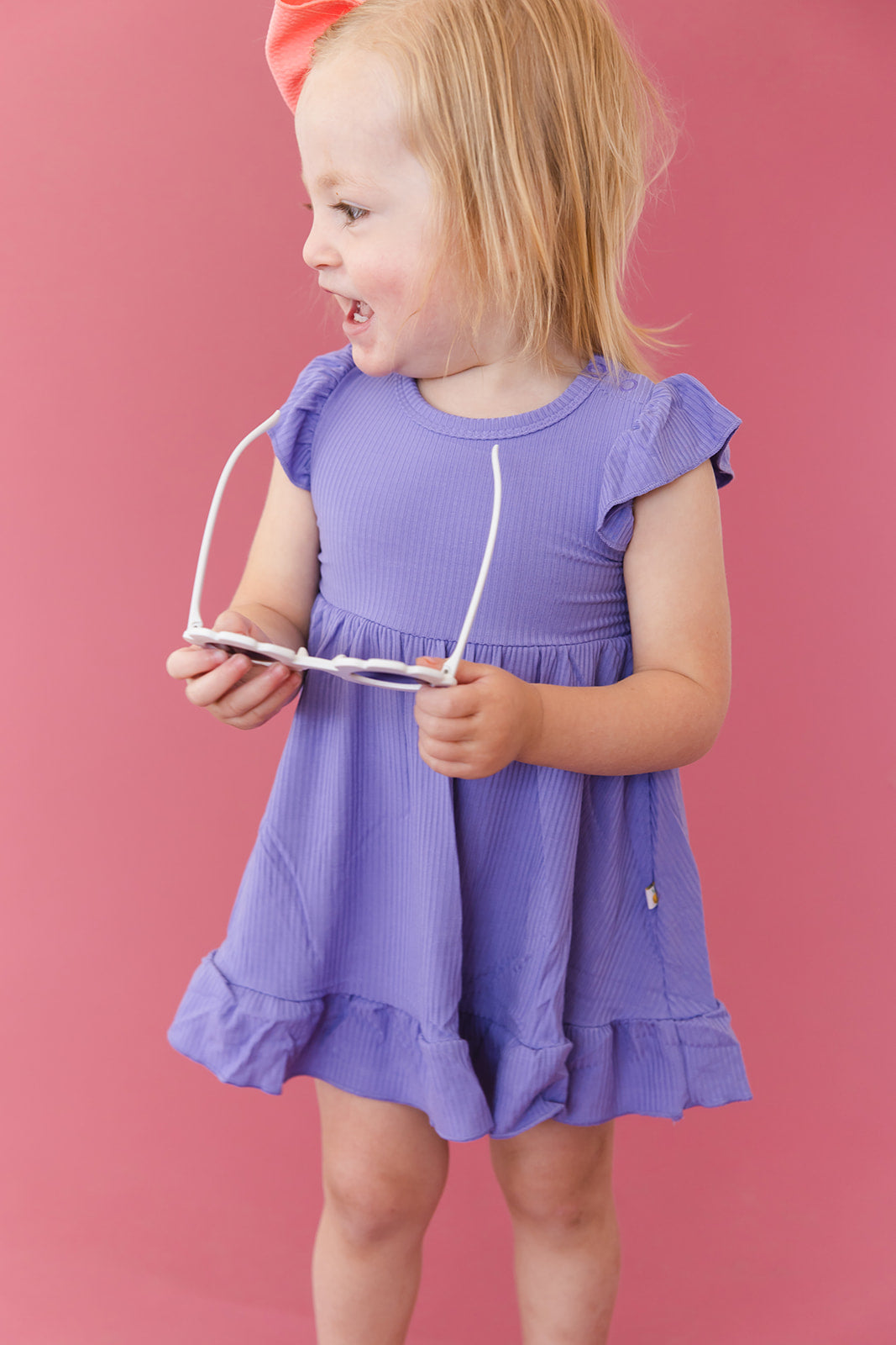 Periwinkle Ribbed Ruffled Twirl Bodysuit Dress