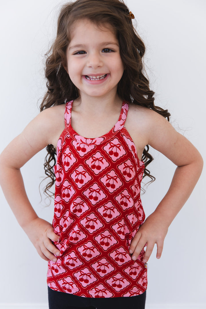 Cherry Kisses Pointelle Halter Tank Top