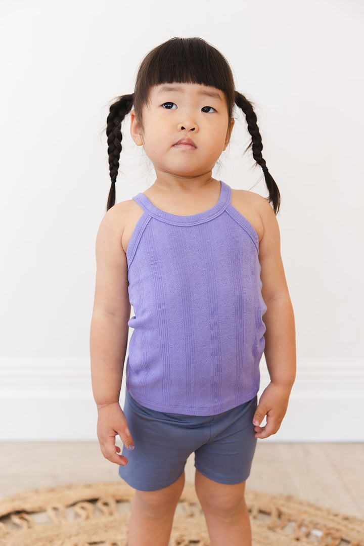 Periwinkle Pointelle Halter Tank Top
