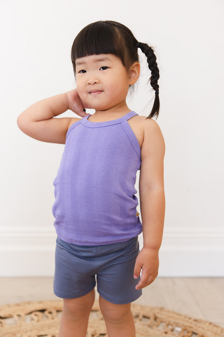 Periwinkle Pointelle Halter Tank Top
