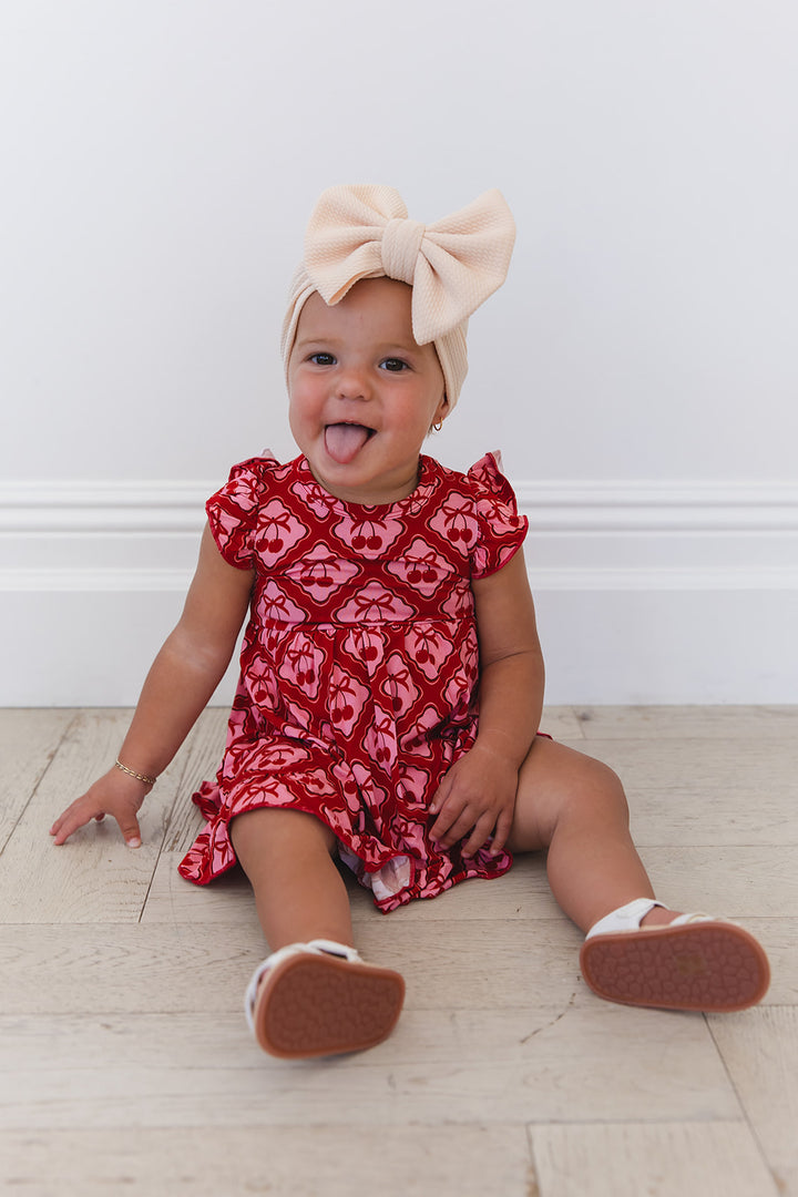 Cherry Kisses Ruffled Twirl Bodysuit Dress