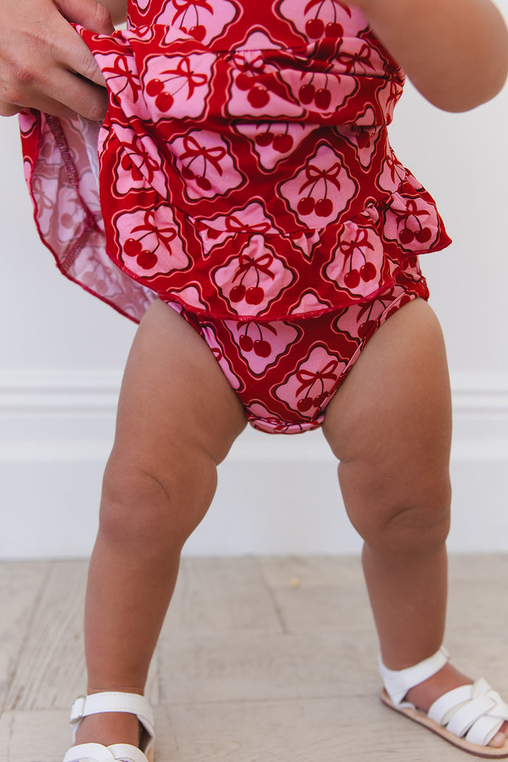 Cherry Kisses Ruffled Twirl Bodysuit Dress