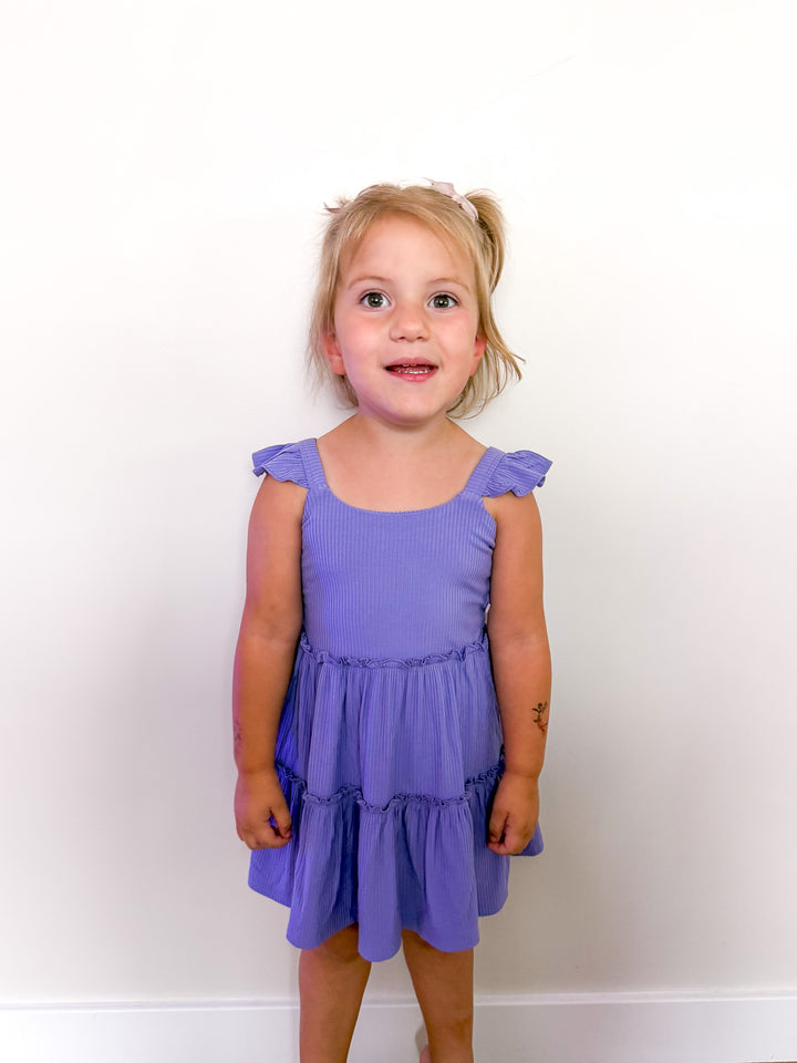 Periwinkle Ribbed Flutter Dress & Shorts