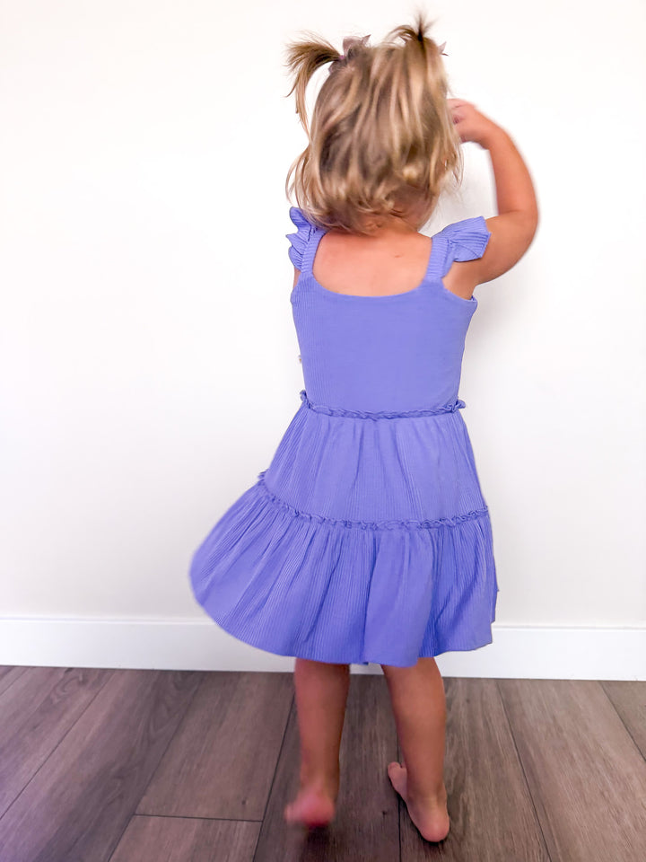 Periwinkle Ribbed Flutter Dress & Shorts
