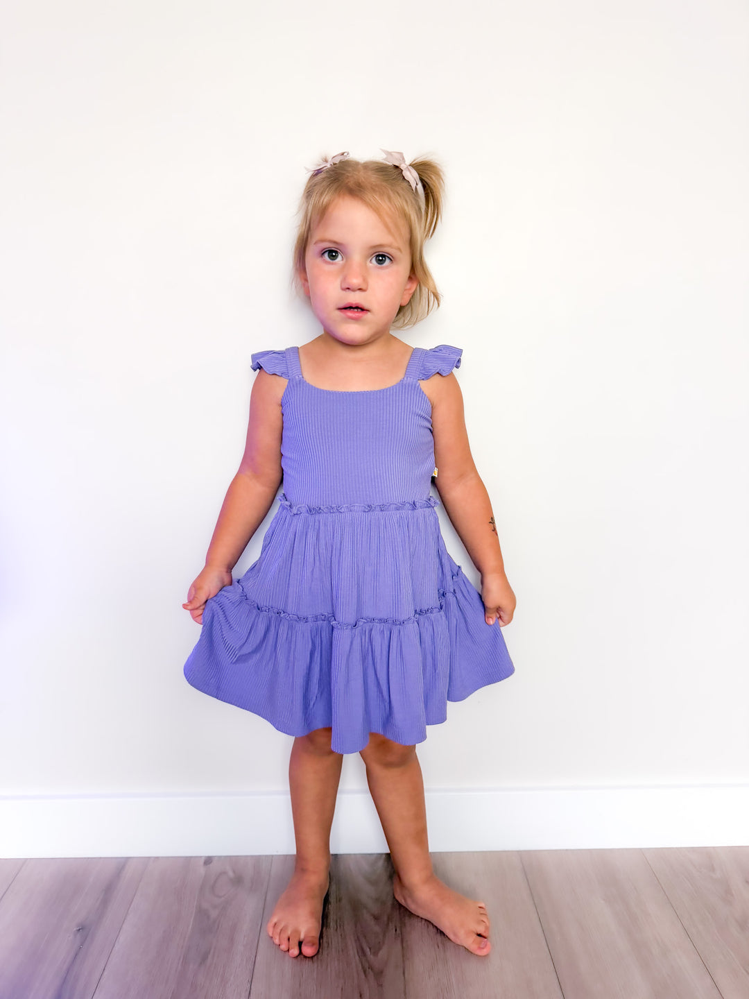 Periwinkle Ribbed Flutter Dress & Shorts