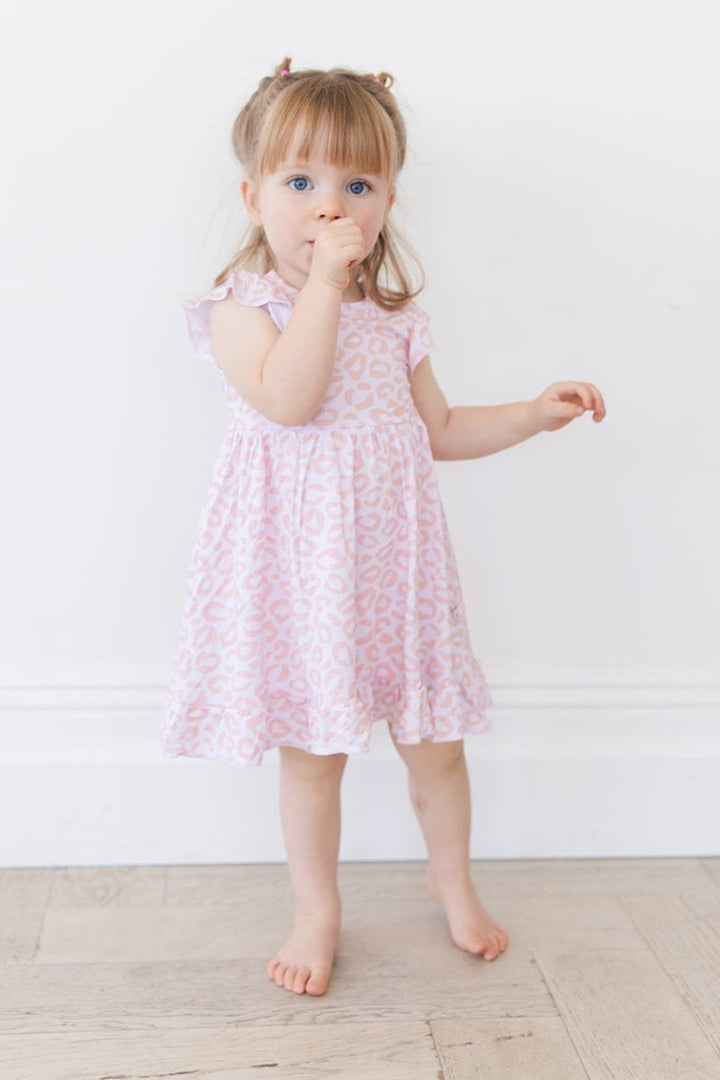 Blush Leopard Ruffled Twirl Bodysuit Dress - scoots