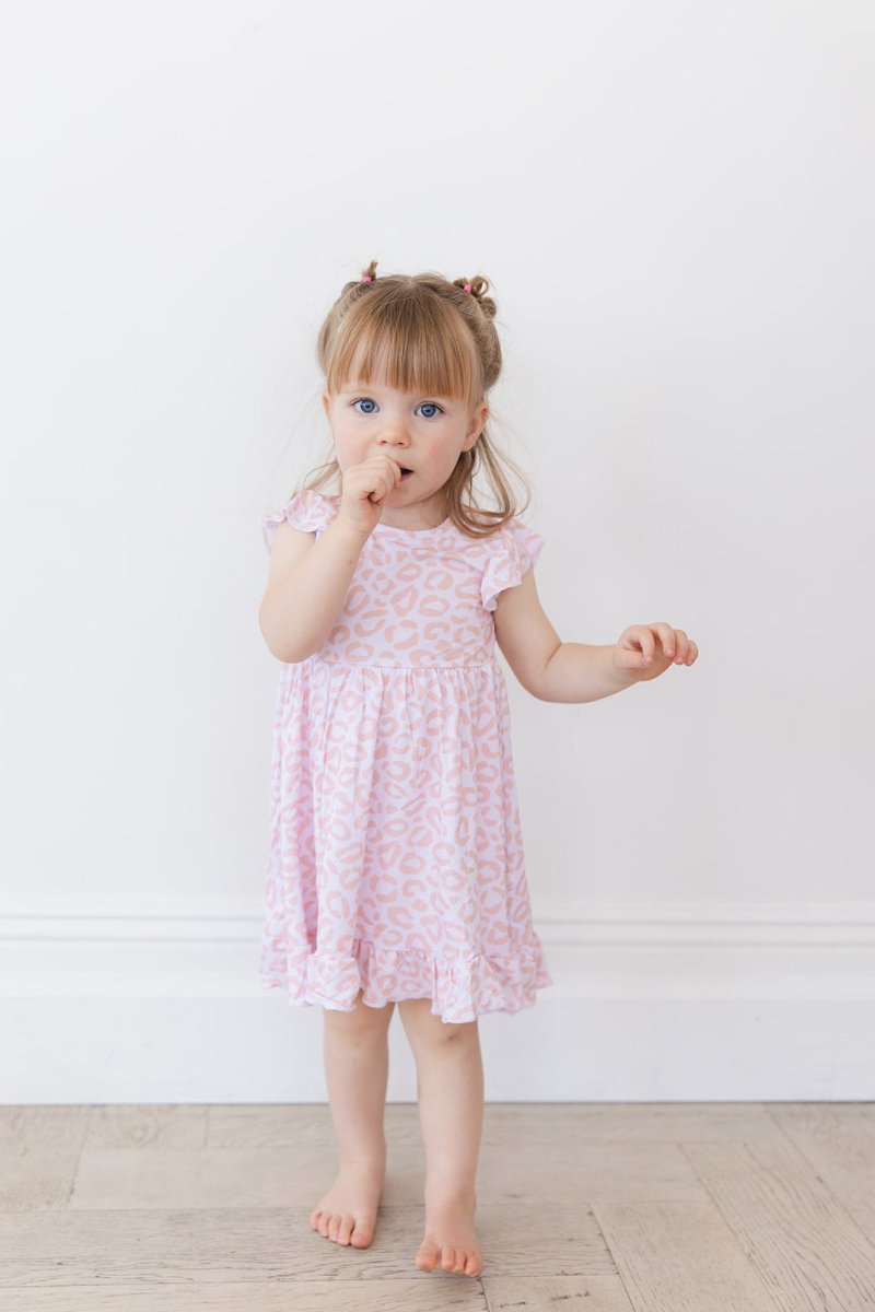 Blush Leopard Ruffled Twirl Bodysuit Dress - scoots
