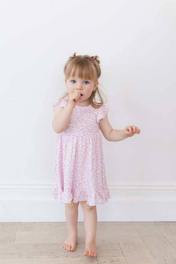 Blush Leopard Ruffled Twirl Bodysuit Dress - scoots