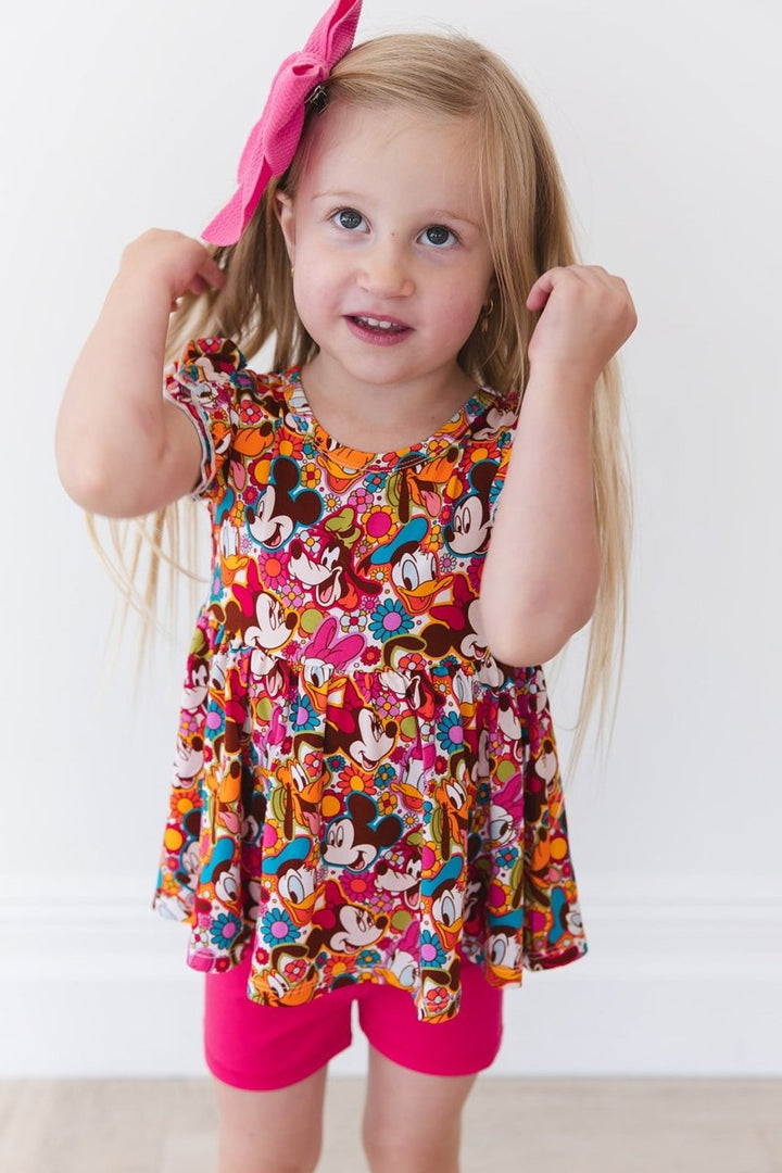 Flower Power Peplum Biker Shorts Set - scoots