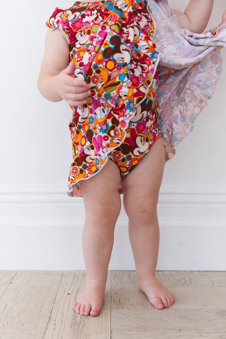 Flower Power Ruffled Twirl Bodysuit Dress - scoots