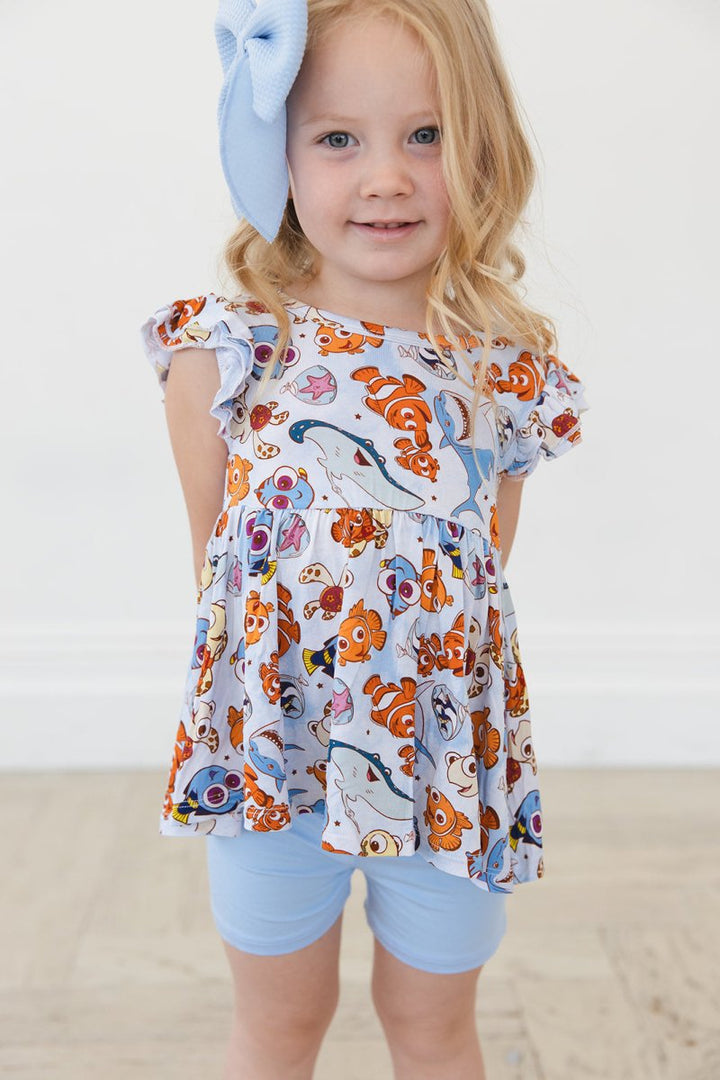 Just Keep Swimming Peplum Biker Shorts Set - scoots