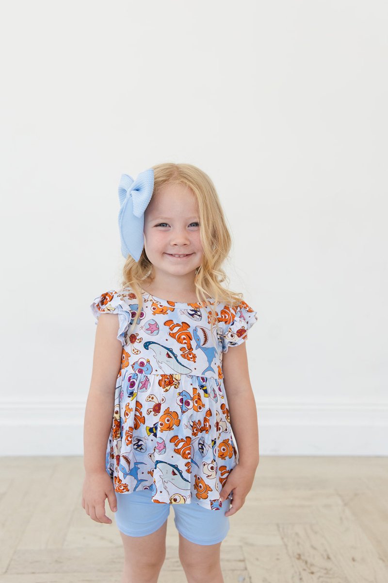 Just Keep Swimming Peplum Biker Shorts Set - scoots