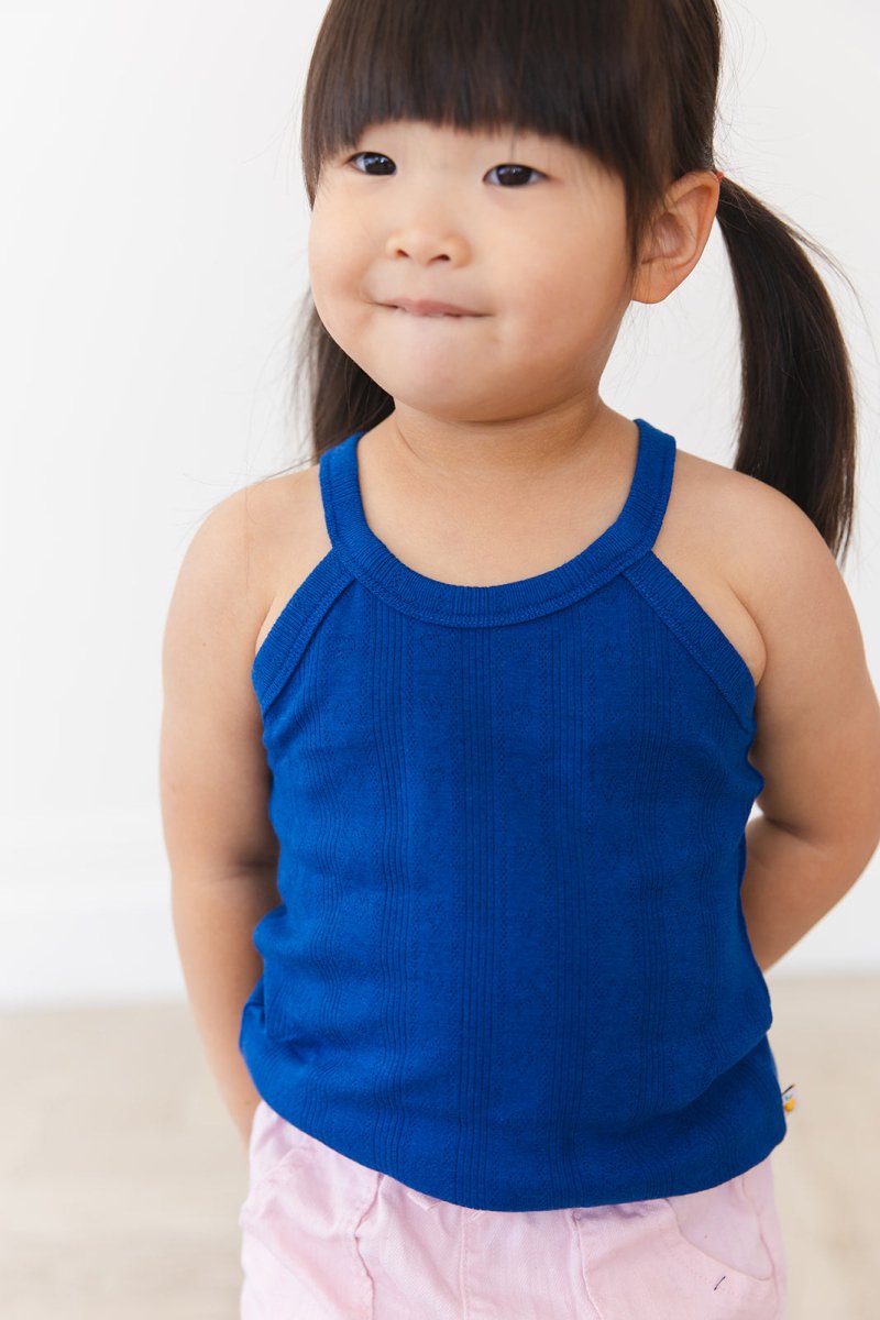 Navy Pointelle Halter Tank Top - scoots