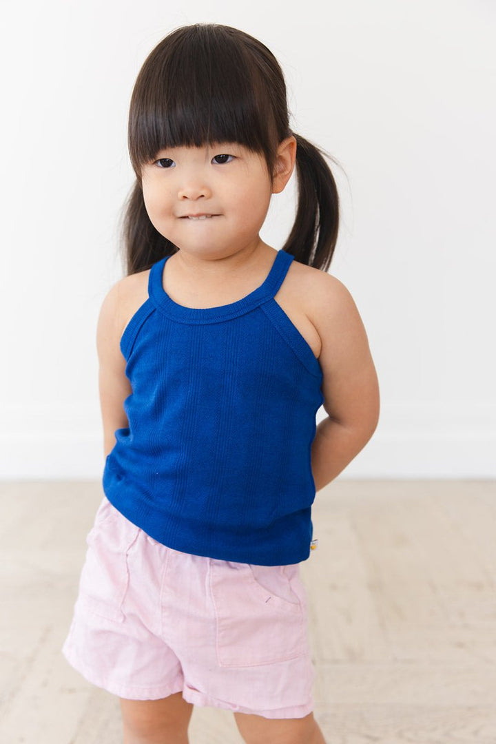 Navy Pointelle Halter Tank Top - scoots