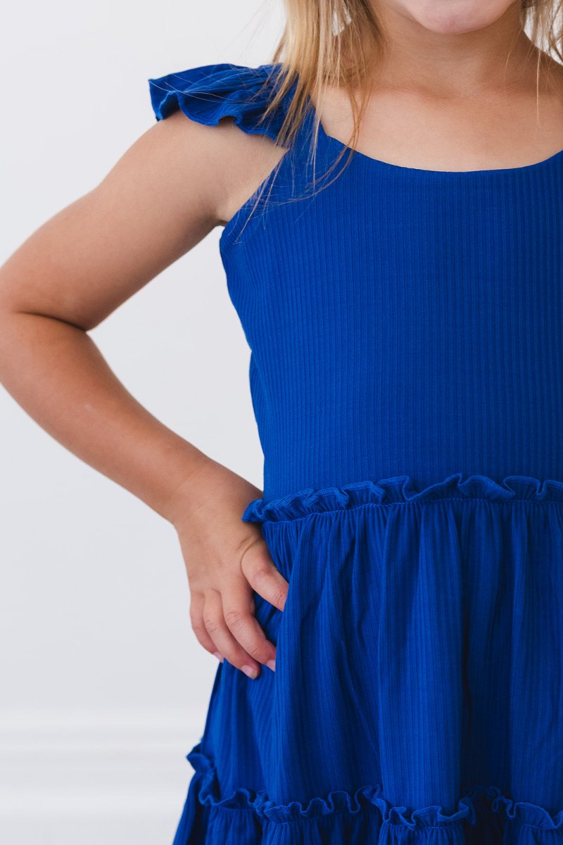 Navy Ribbed Flutter Dress & Shorts - scoots
